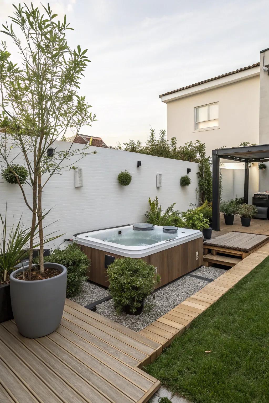 Achieve tranquility with a sleek and minimalist hot tub design.