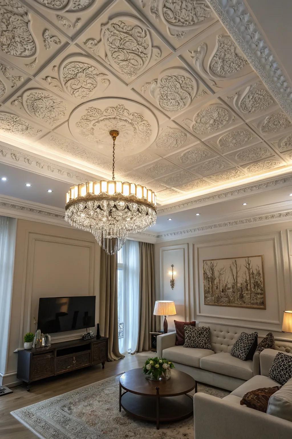 A living space with a sophisticated and elegant upper room design.