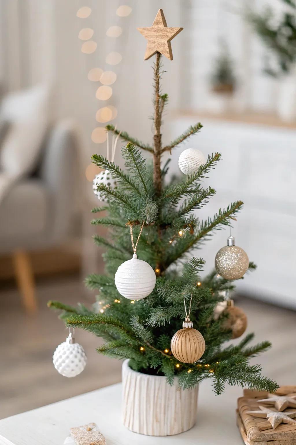 A minimalist Scandinavian-style holiday tree showcasing neat and straightforward adornments.