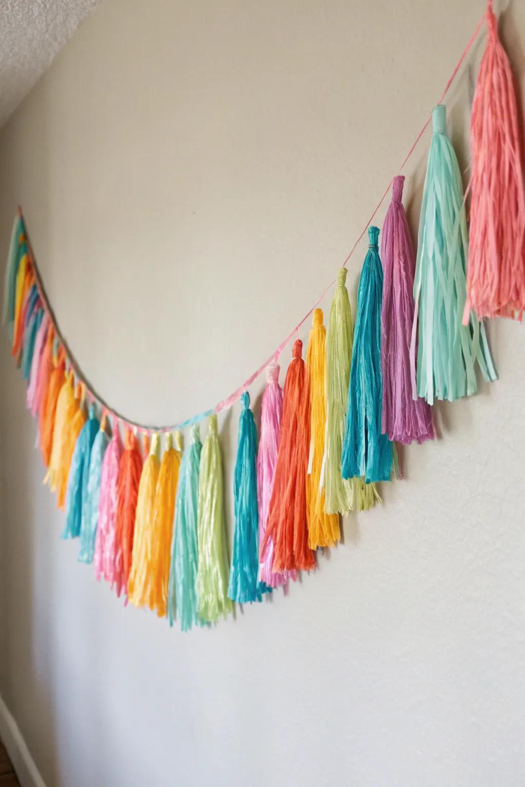 Enliven your space with the texture of a fringed ribbon garland.