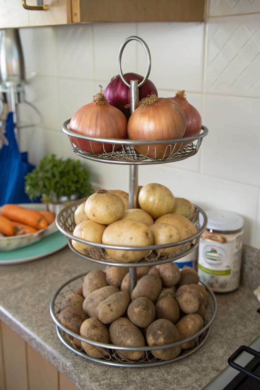 Multi-level setups offer a refined storage option for your produce.