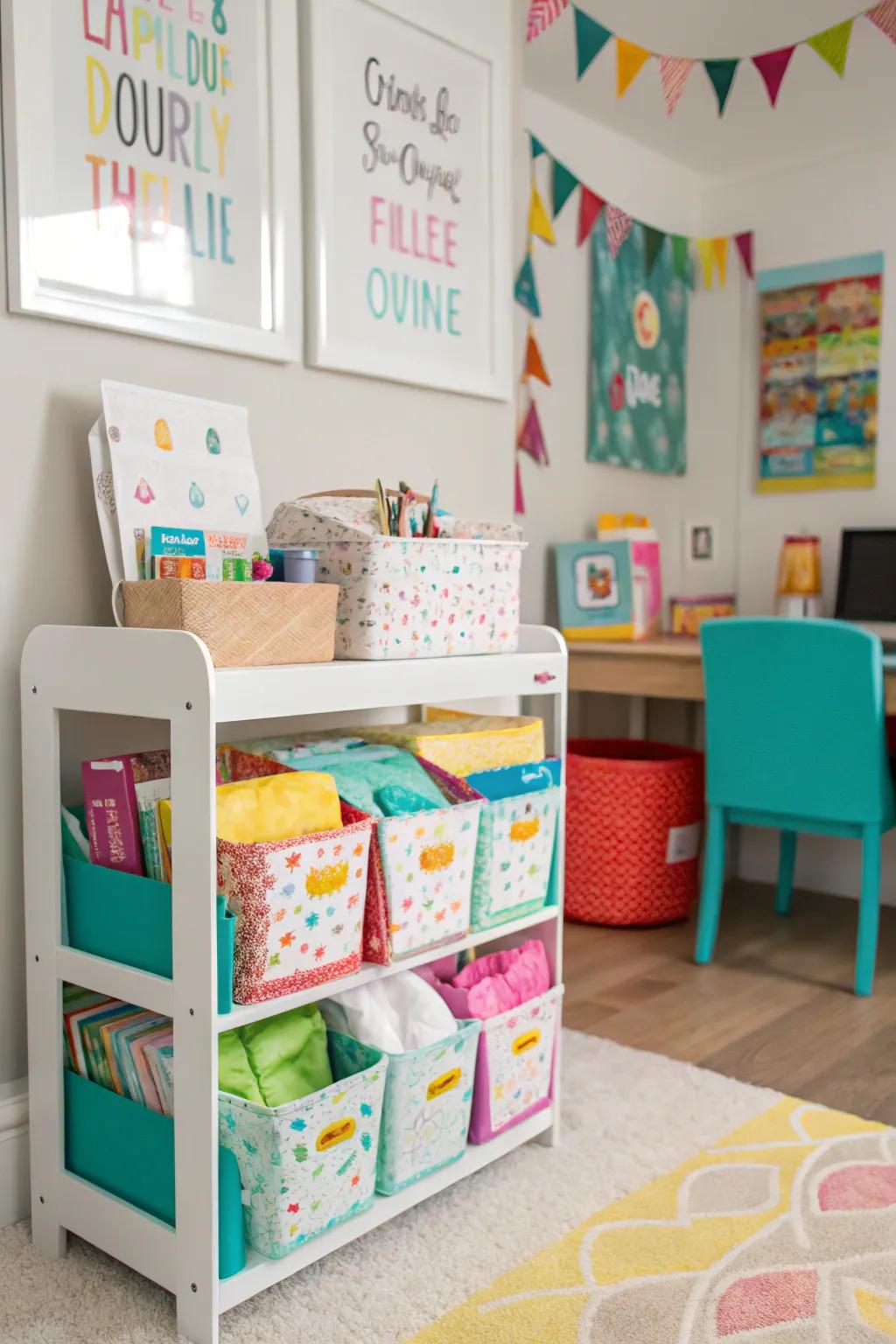 Using a children's storage unit innovatively for tissue paper.