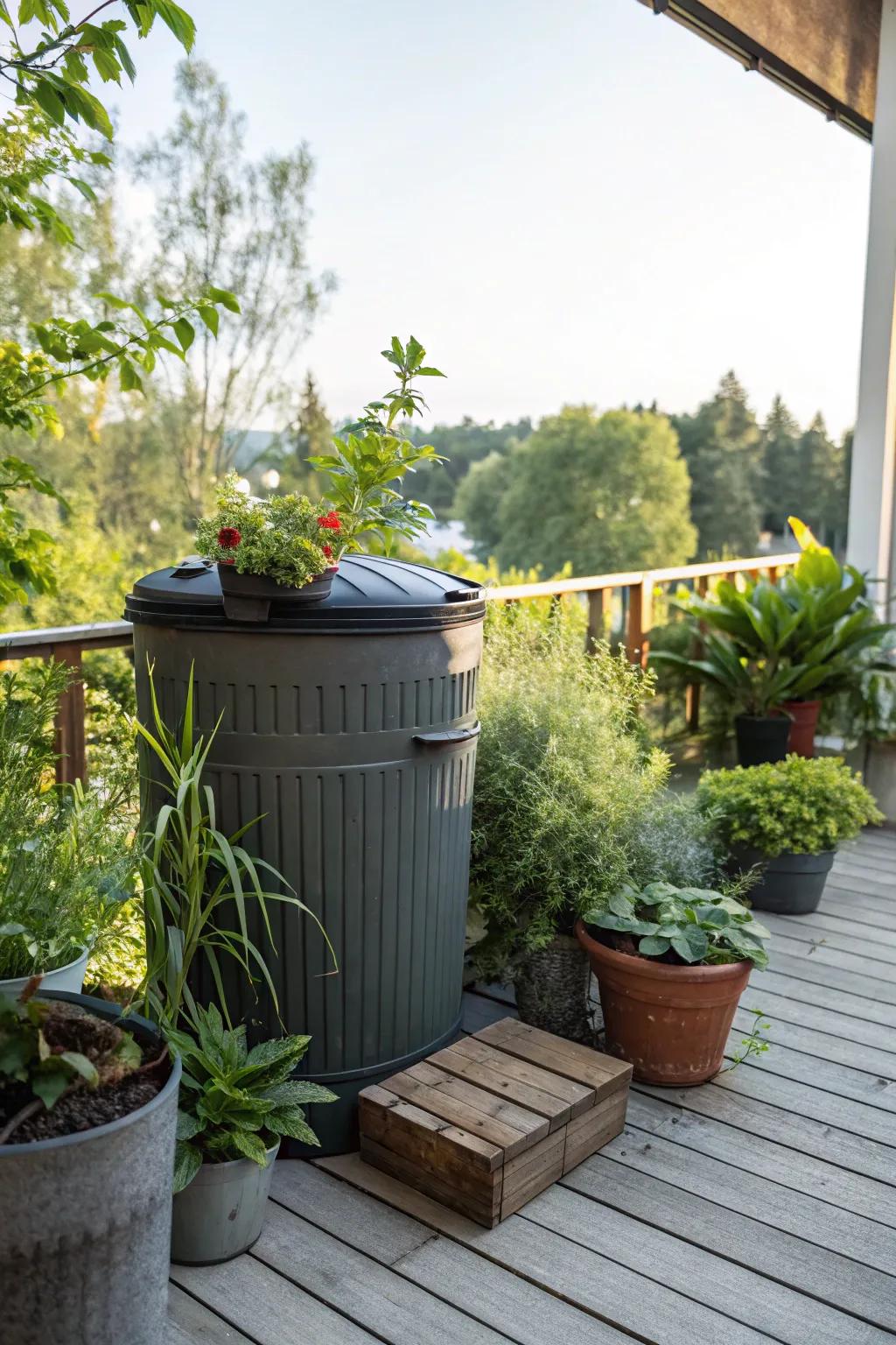 A space-saving compost bin made from a waste container is great for small areas and patios.
