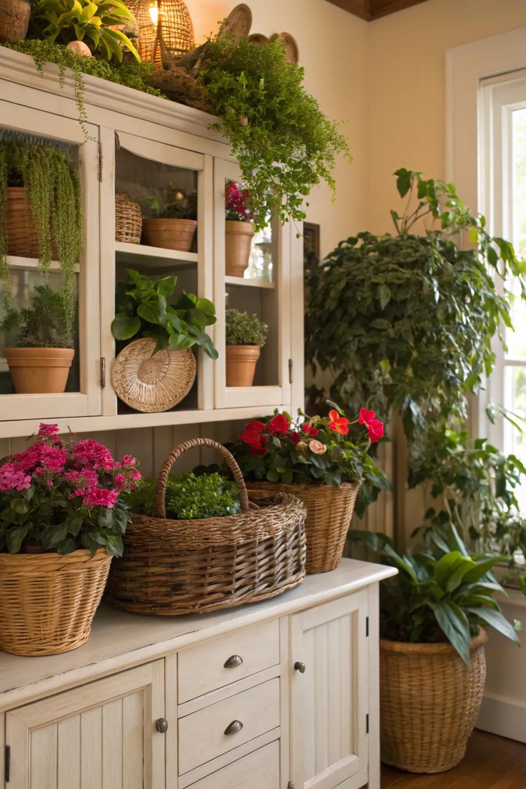 Introduce the outdoors within through a flora-rich cupboard top.