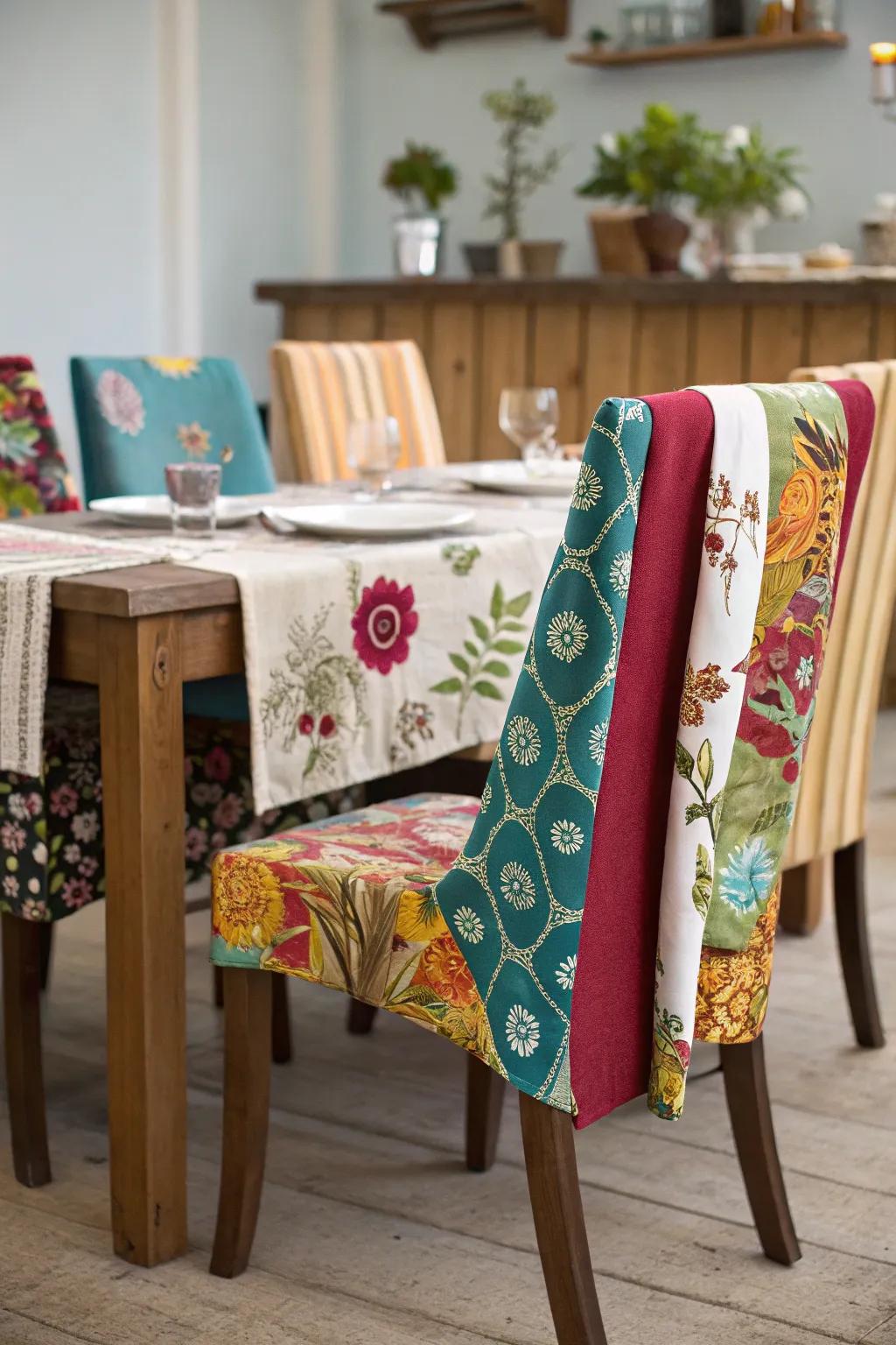 DIY inventiveness with draped textile seat protectors.