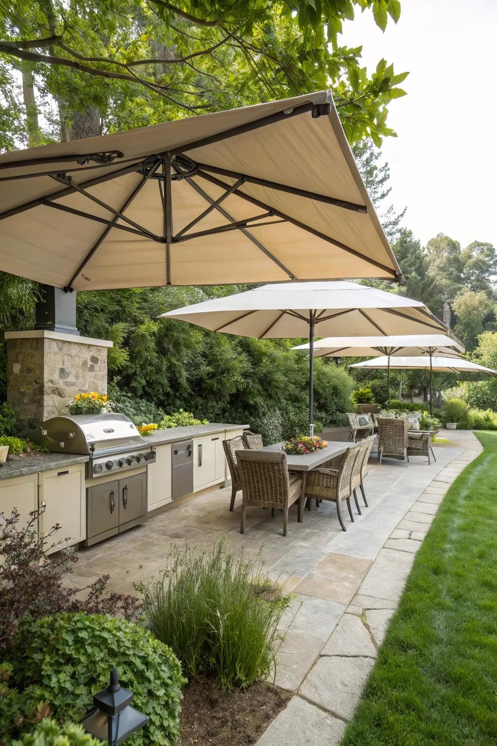 Patio umbrellas proffer flexible and chic shade alternatives.