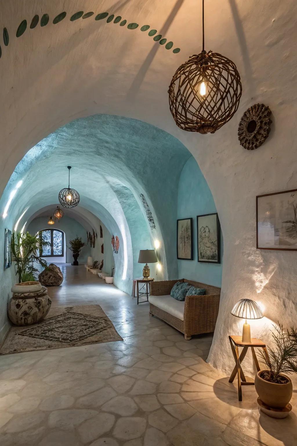Arched designs introduce refinement and grace to earth-sheltered expanses.