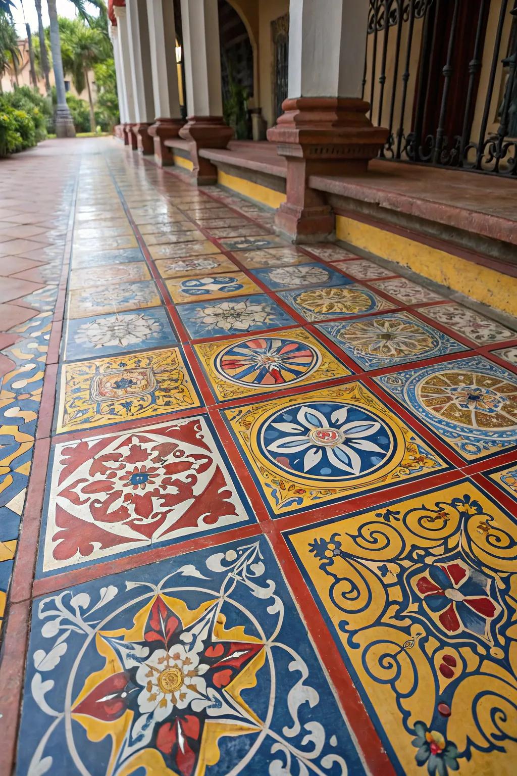 Striking tiles bring loveliness and practicality to the floors.