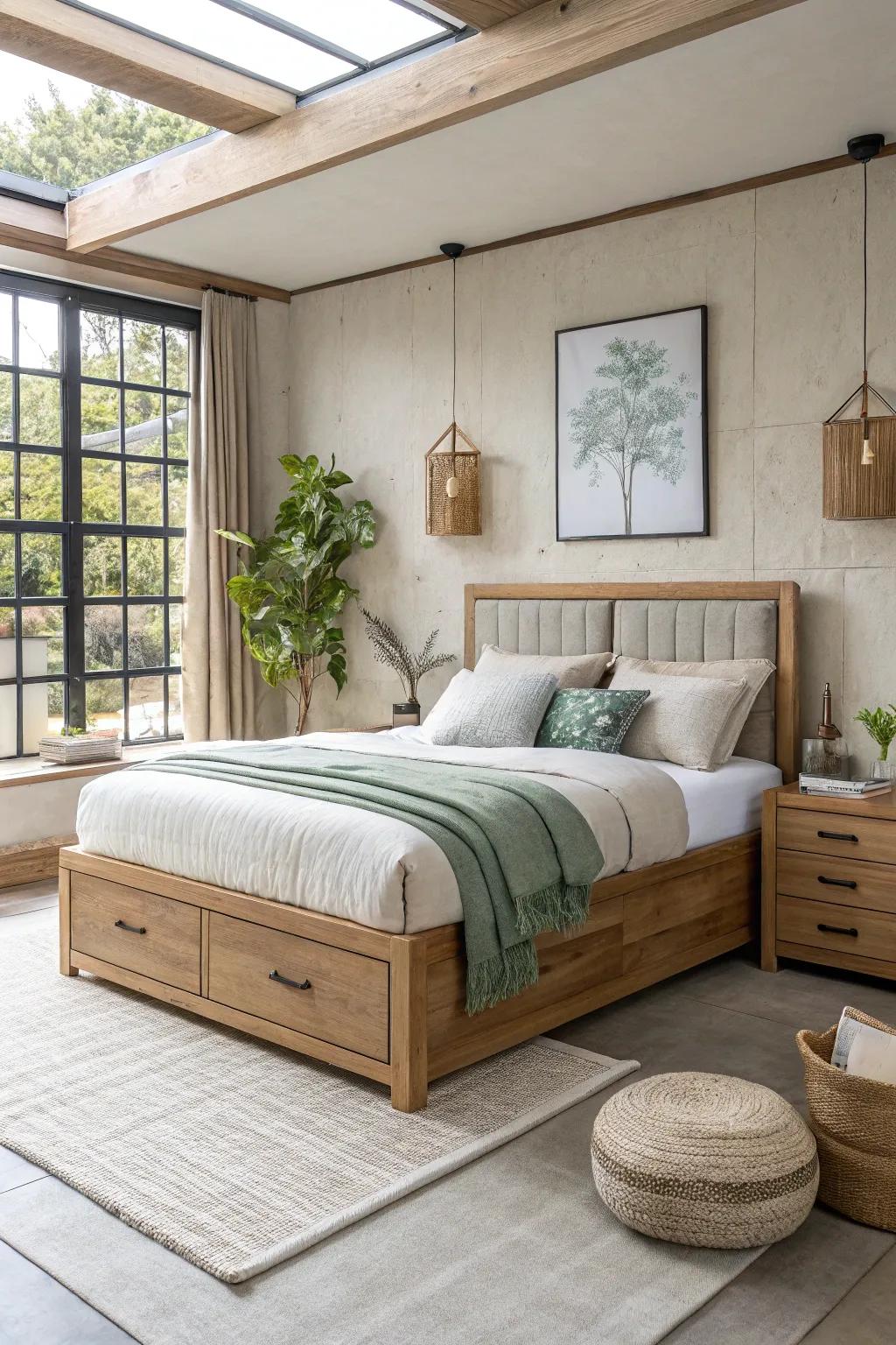 Form meets function in this Japandi bedroom, showcasing clever storage solutions. #SmartDesign #JapandiHome