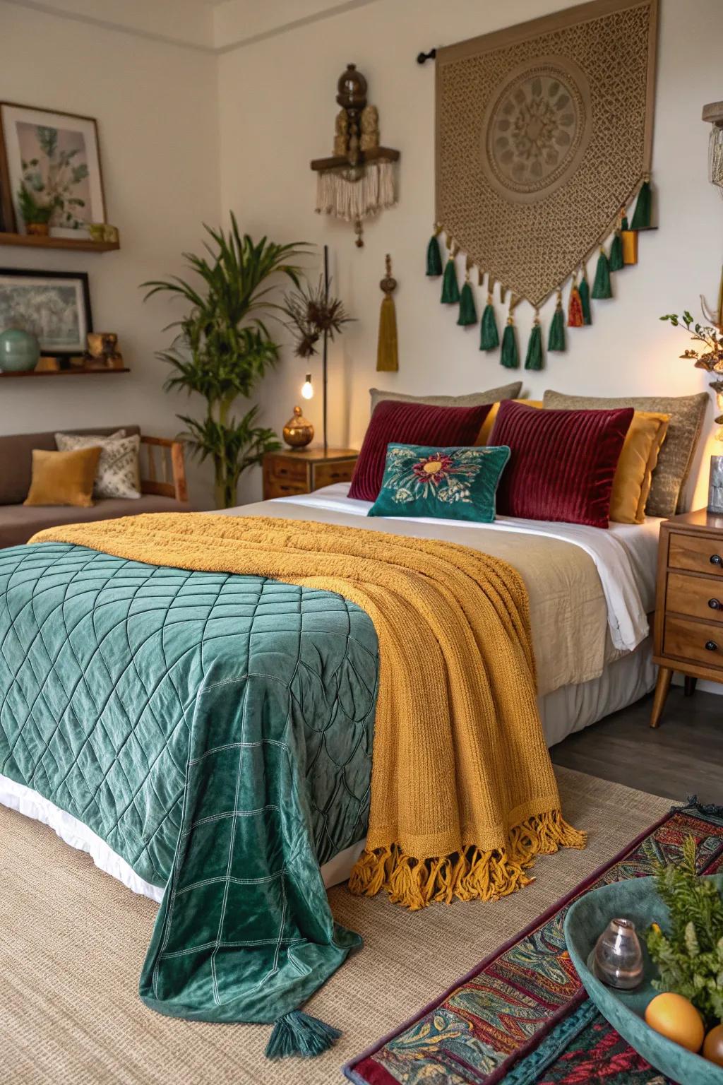 Amber throws contribute warmth and a sunlit radiance.