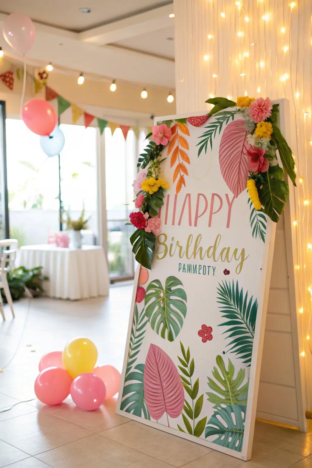 A tropical-themed birthday board, bringing a slice of exotic paradise to July.