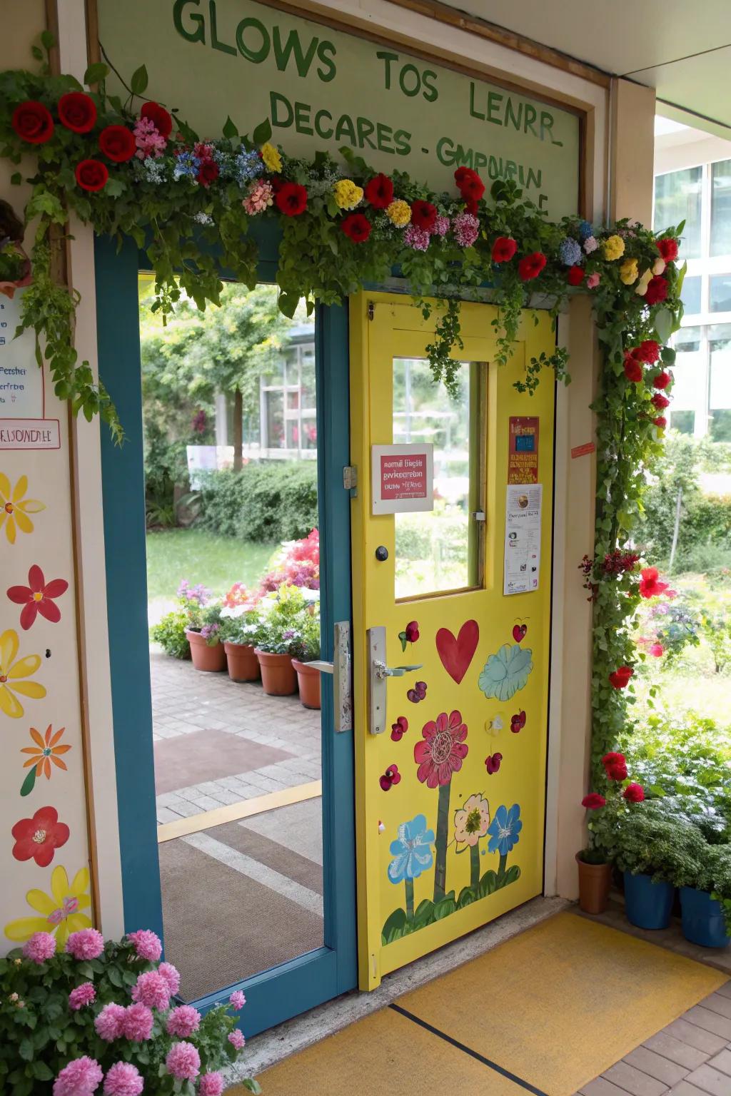 A kindergarten portal showcasing burgeoning flora and proliferation-themed decorations.