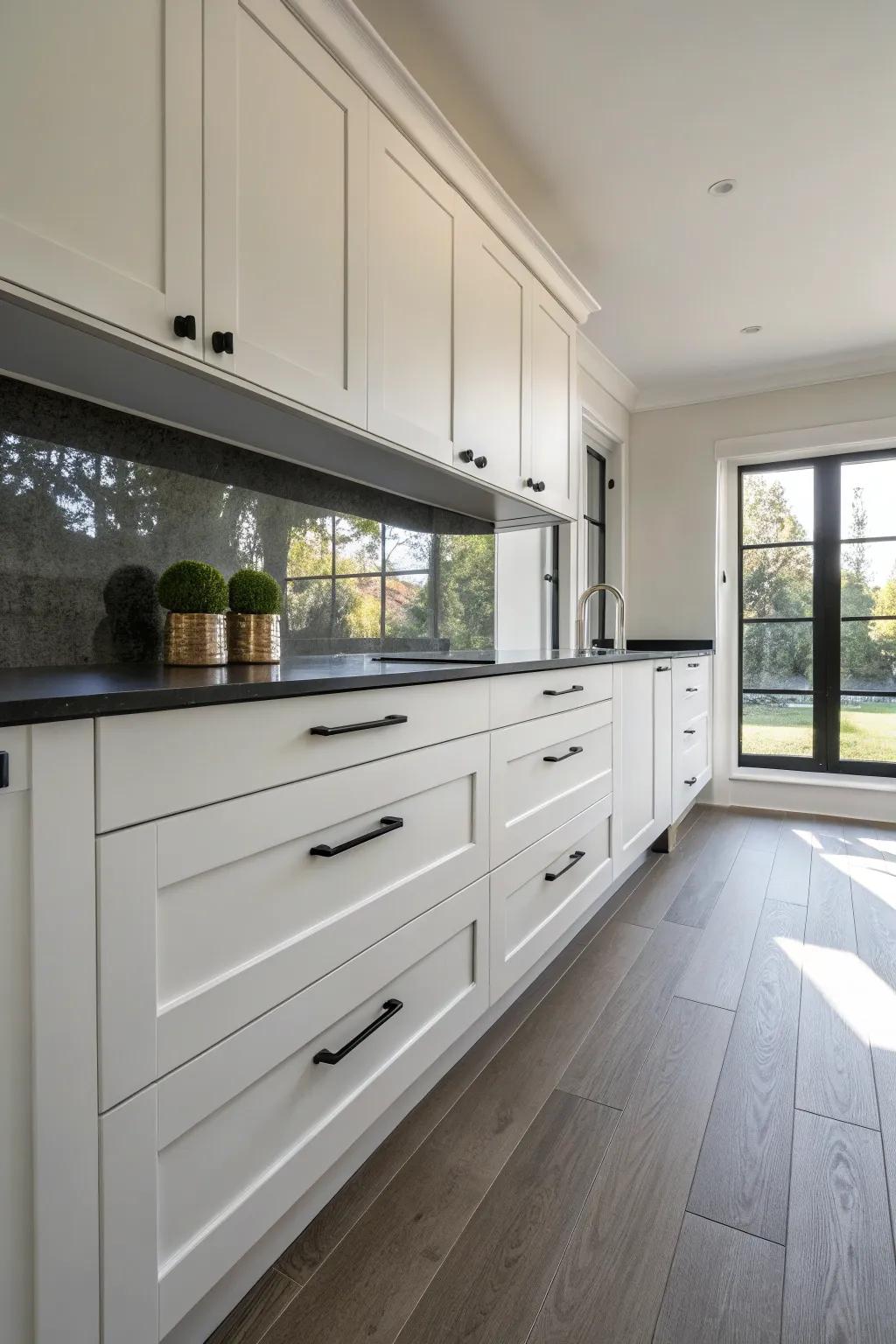 Covered pulls provide a neat and modern aesthetic.