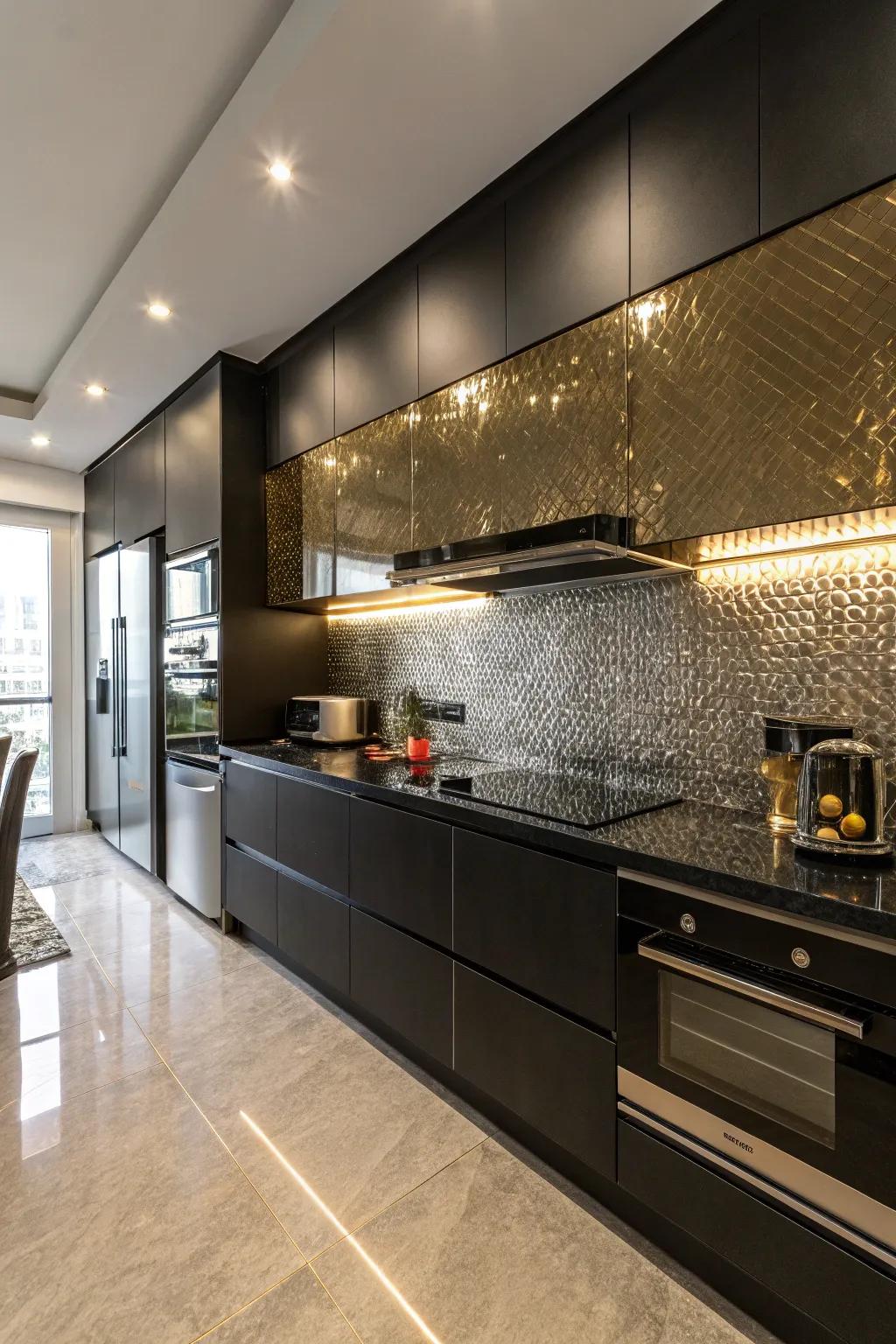 Bold and elegant with dark and shiny contrasts.