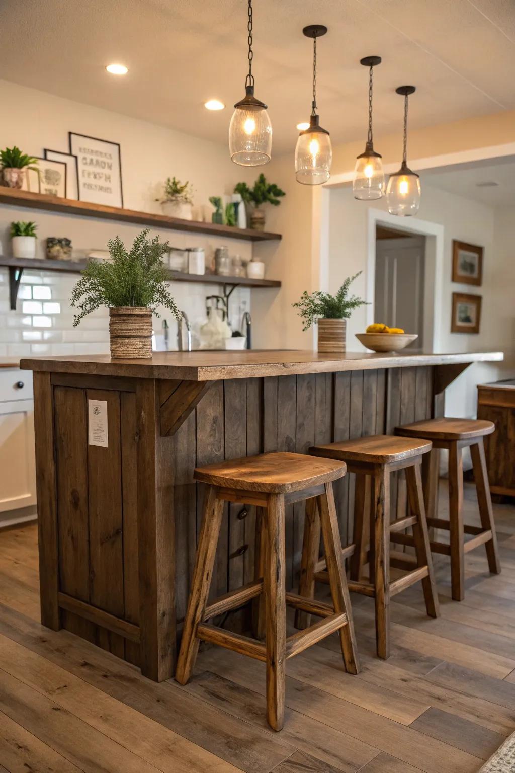 Wooden barstools add rustic charm to your kitchen.