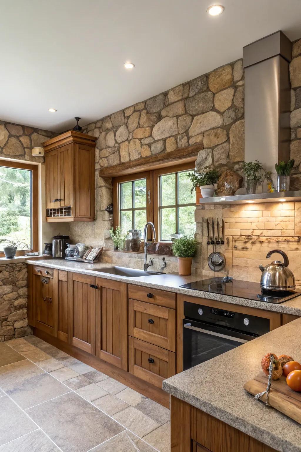 A kitchen presenting a mix of surfaces for added texture.