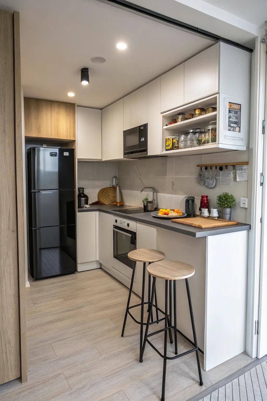 A small breakfast bar crafted for smaller cooking areas.