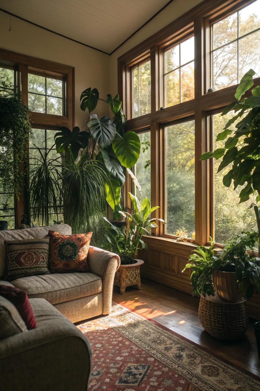 Internal greenery that enhances and enriches the natural scene outdoors.