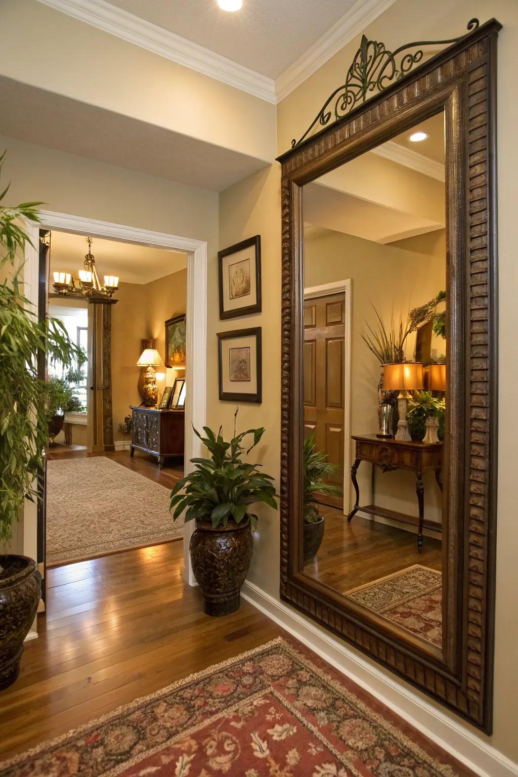 A welcoming entryway reflection makes a grand first impression.