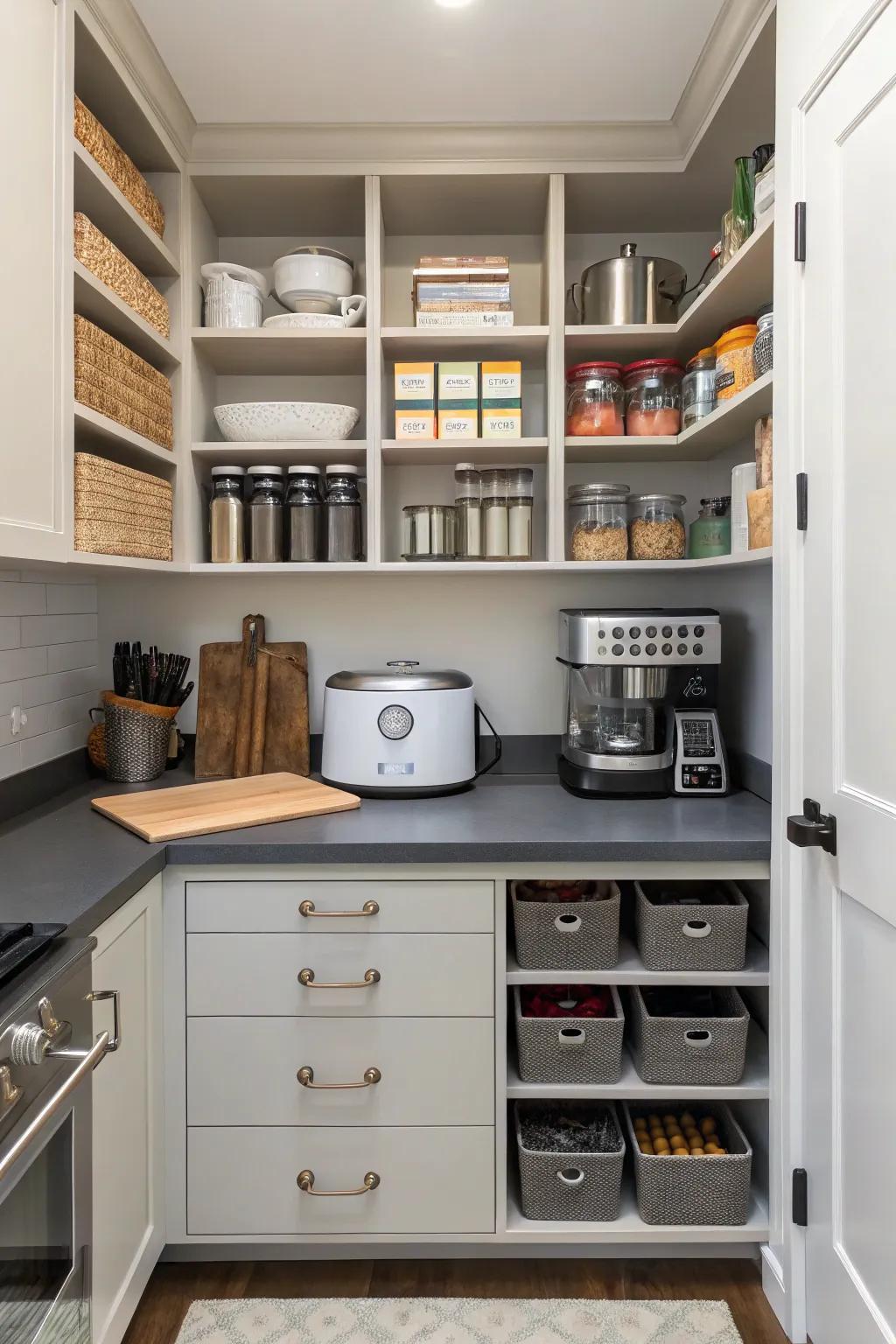 Worktops within a pantry are ideally suited for supplementary preparatory space.