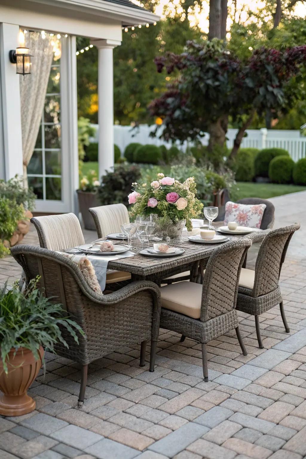 A dining nook on the patio is ideal for alfresco dining.