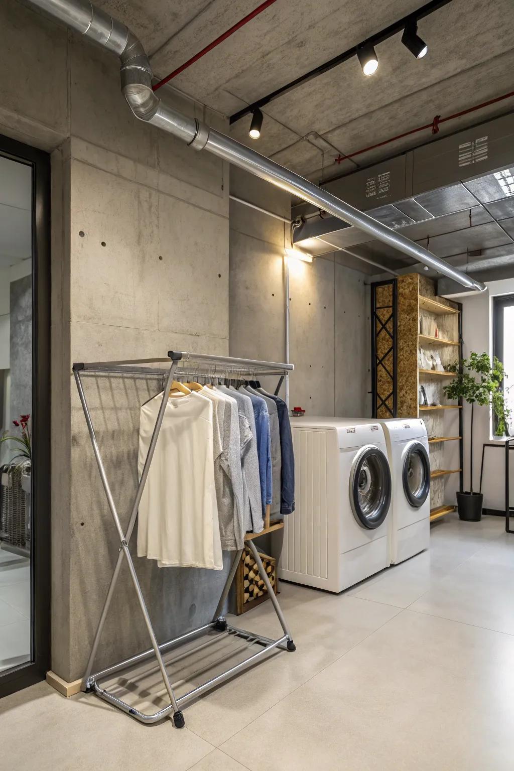 A sleek, industrial-looking steel drying shelf.