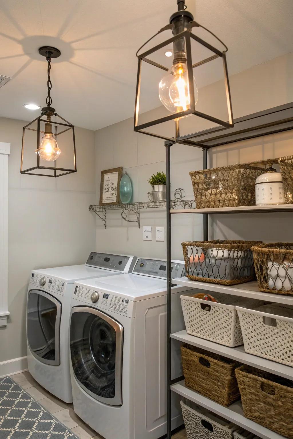 The use of mixed materials in lighting fixtures adds texture and appeal.