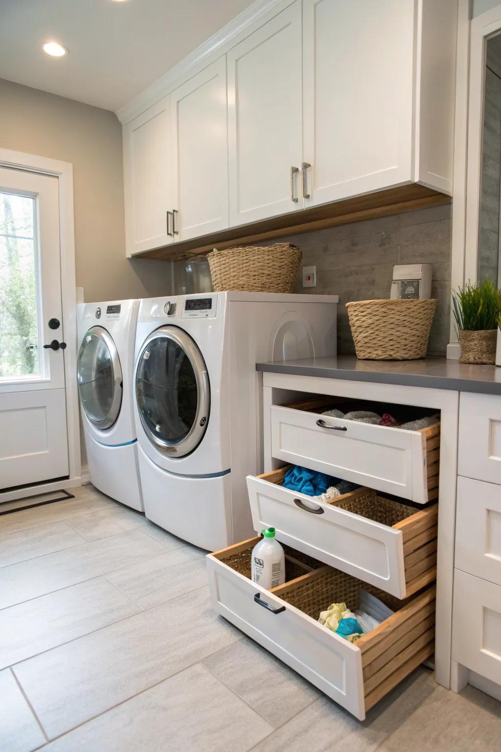 Hidden storage keeps your laundry must-haves neatly organized.