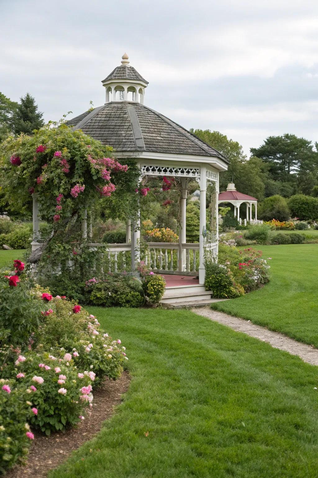 A stunning summerhouse providing shade and flair to the garden.