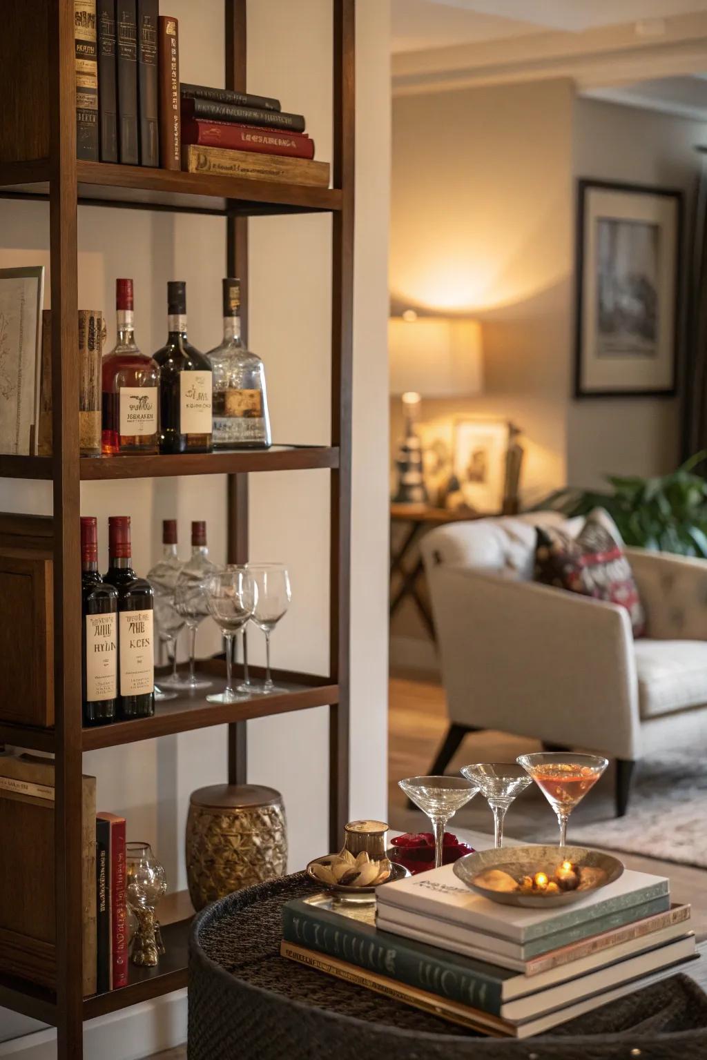 Turn a bookcase into a stylish bar.