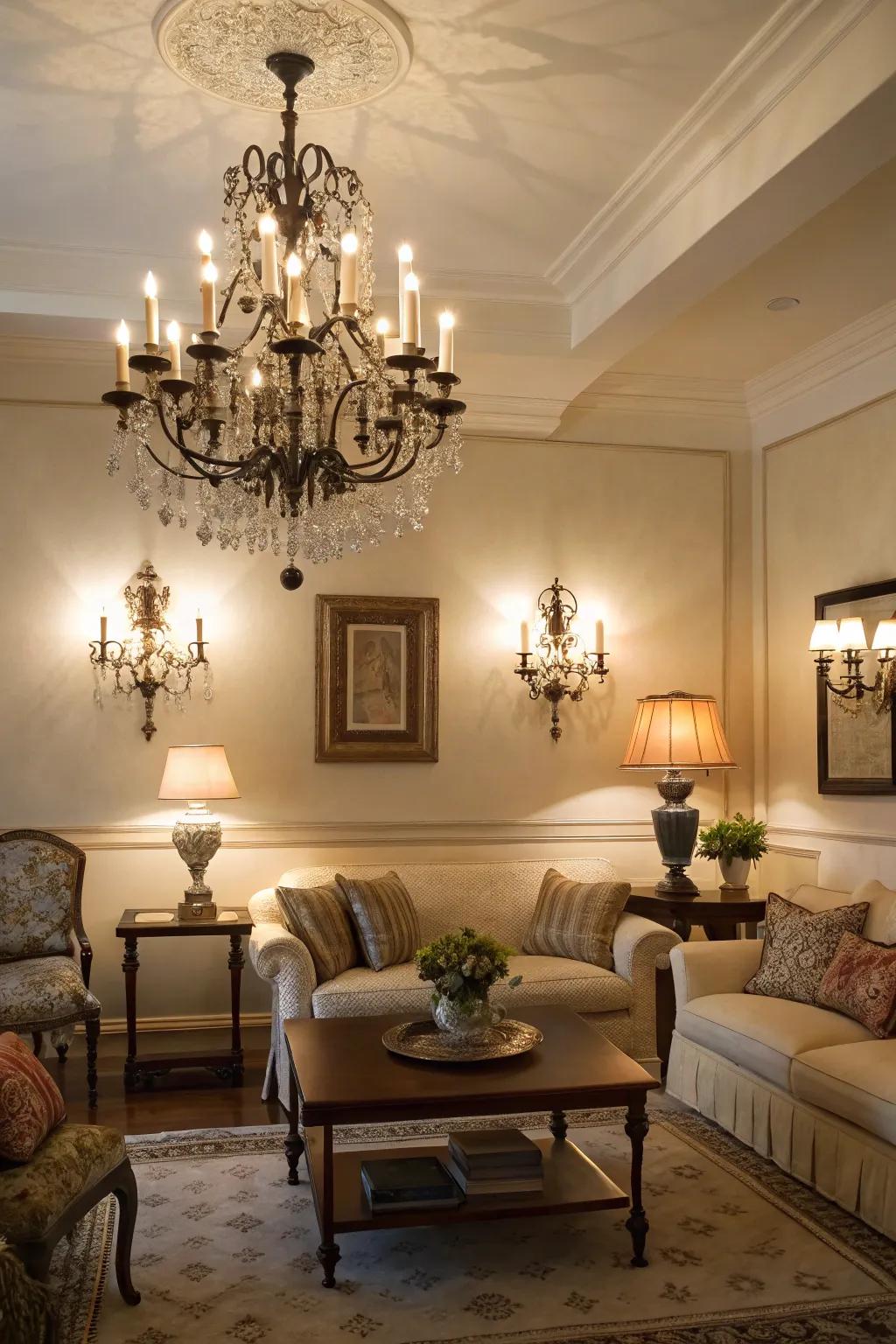 Layered lighting adds depth and crafts a cozy, welcoming ambiance.