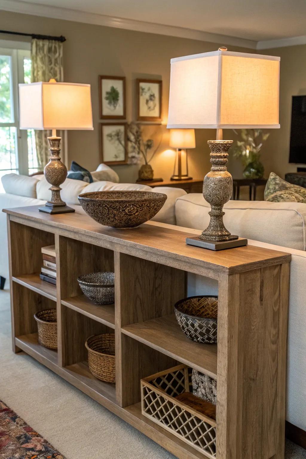 A practical surface feature utilizing cube storage, combining functionality with design.