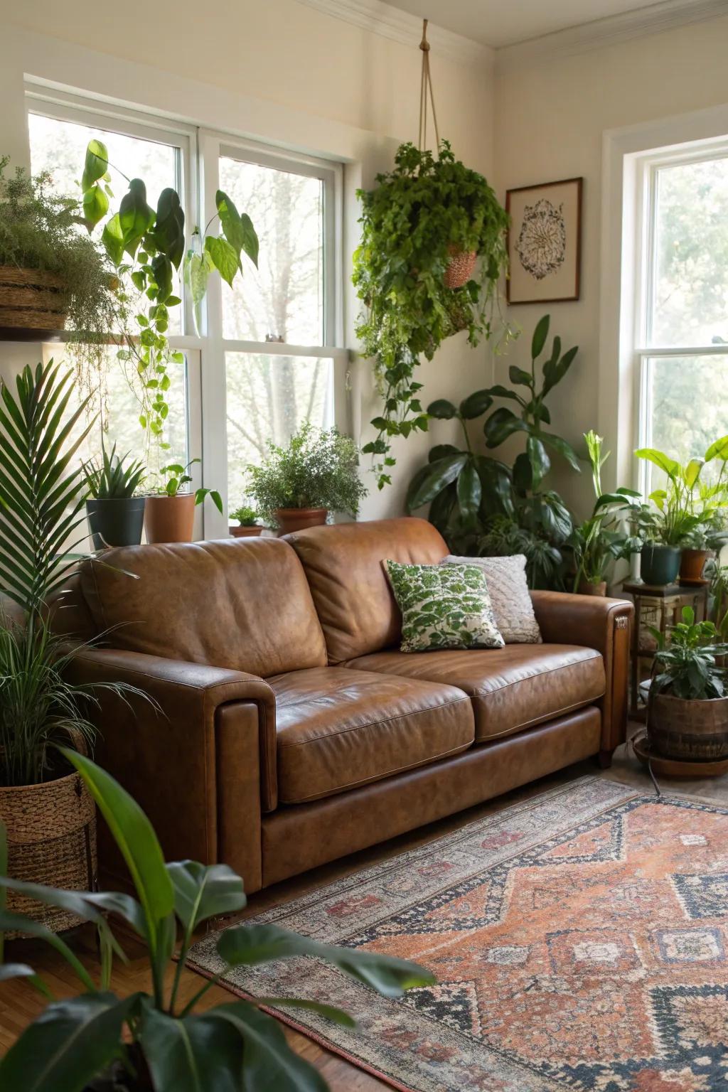 Greenery ferries life and tint to the family room.