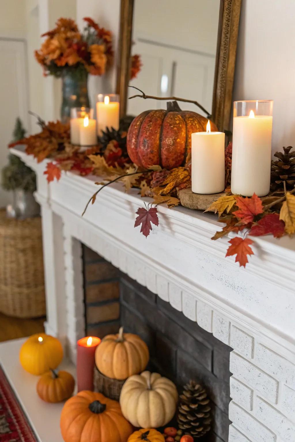 A fall-themed mantel masterpiece that captures the eye and warms the soul.