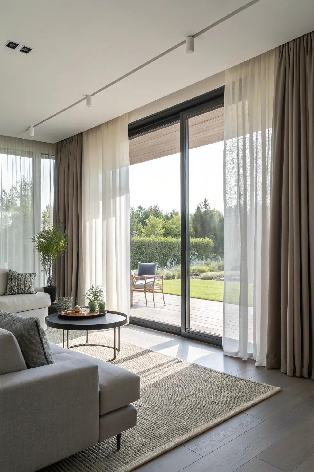 Achieve a flexible appearance with movable panels for your living room windows.