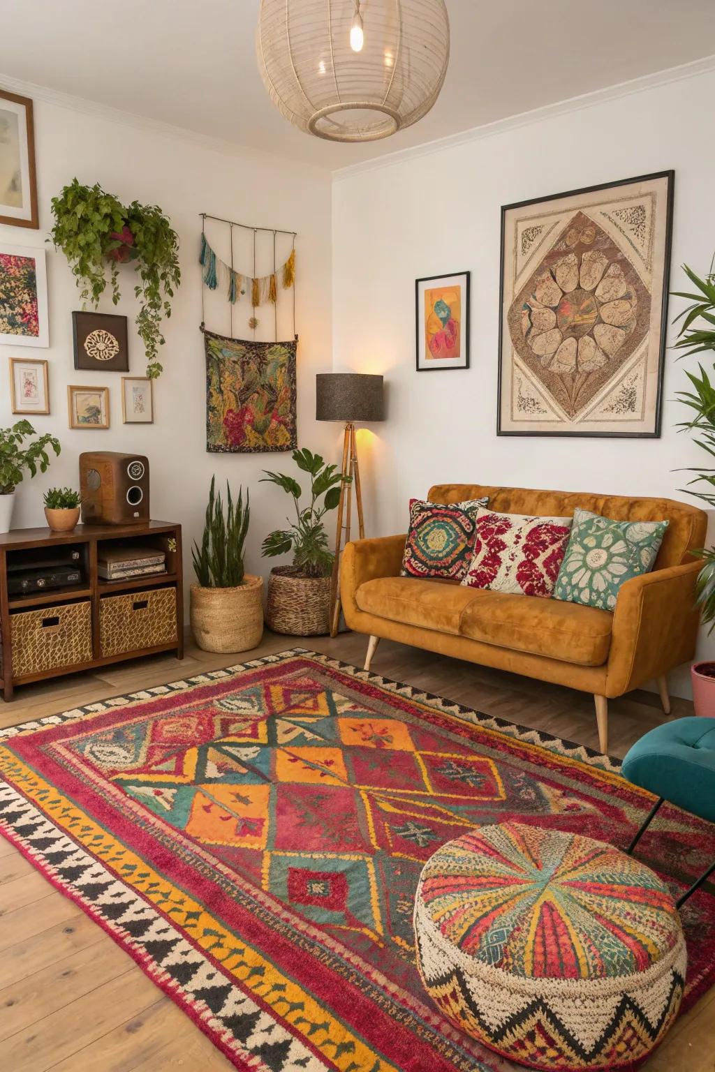 Bohemian rugs introduce a colorful and artistic touch to any room.