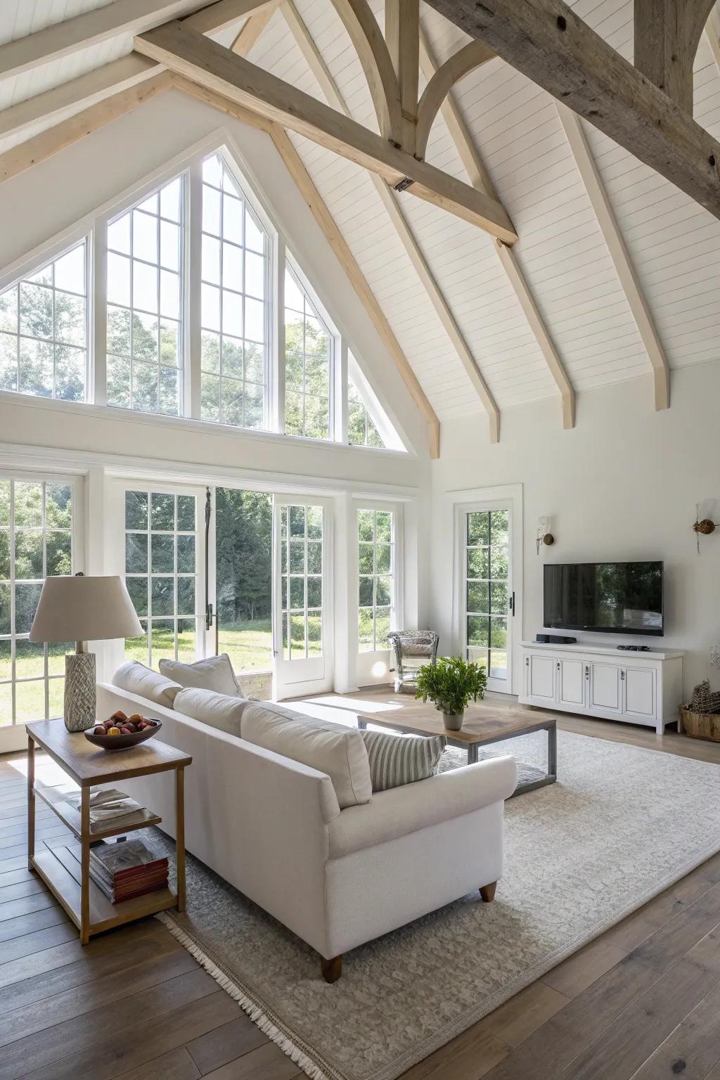 Open layouts maintain an airy and welcoming atmosphere in high ceiling rooms.