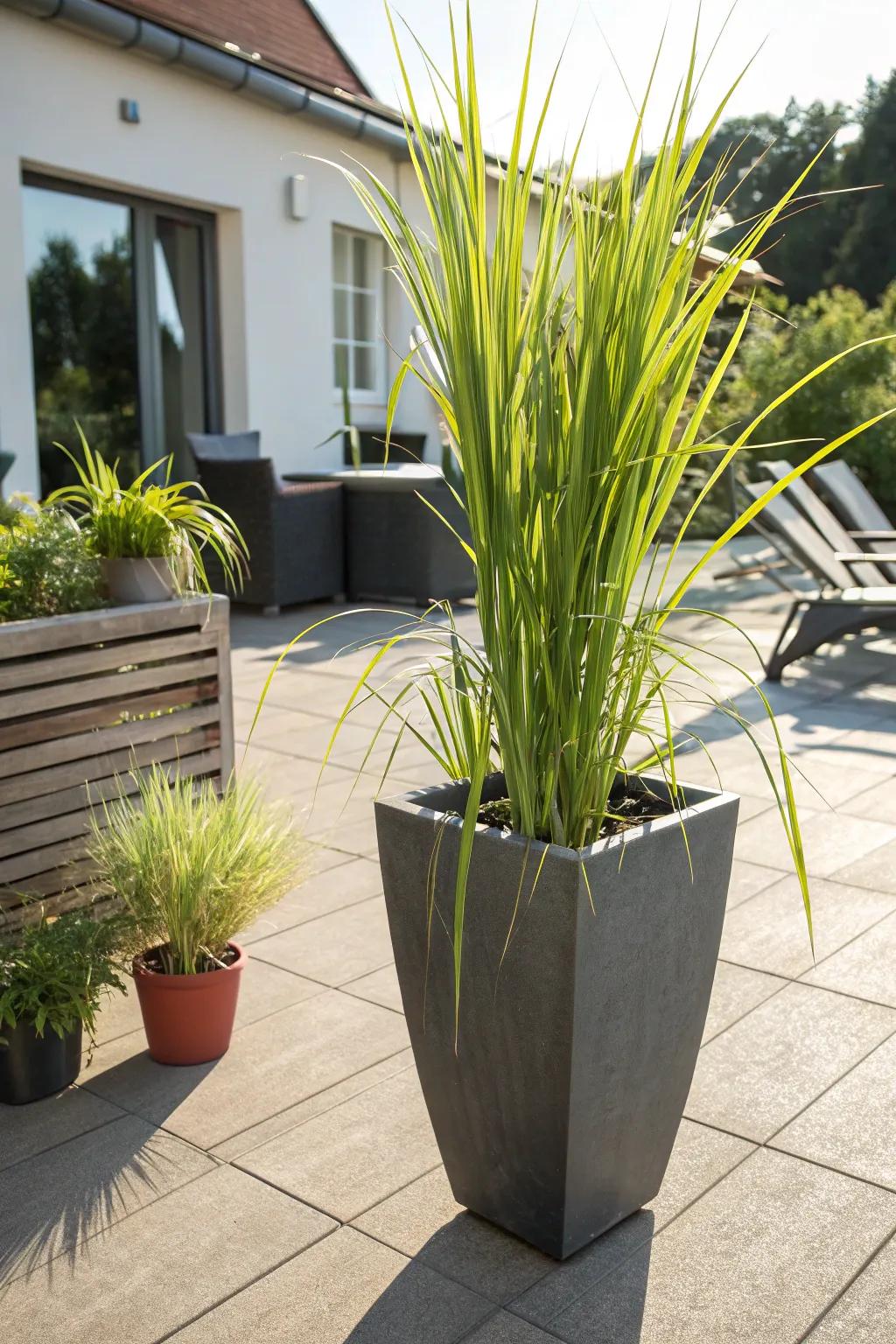 Citronella Grass standing tall in the sun. <strong><em>The plant’s height is truly impressive.</em></strong>” loading=”lazy” class=”pimg”>
	</picture><figcaption>Citronella Grass standing tall in the sun. <strong><em>The plant’s height is truly impressive.</em></strong></figcaption></figure>
<p>Citronella Grass provides both stature and a delightful fragrance, thriving in sunlit conditions. It’s a staple in my arrangements, adding height and a tropical ambiance to my outdoor spaces, creating a serene and inviting atmosphere. <strong><em>Its aromatic presence is truly captivating.</em></strong></p>
<h3>Check if these fit your needs:</h3>
<ul class=