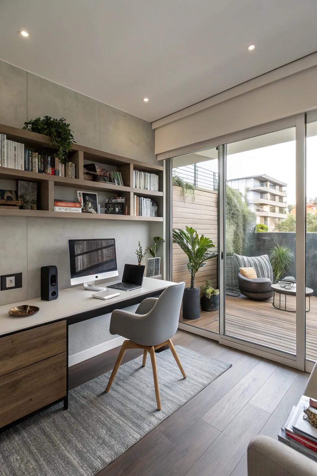 A modern office featuring seamlessly integrated technology.