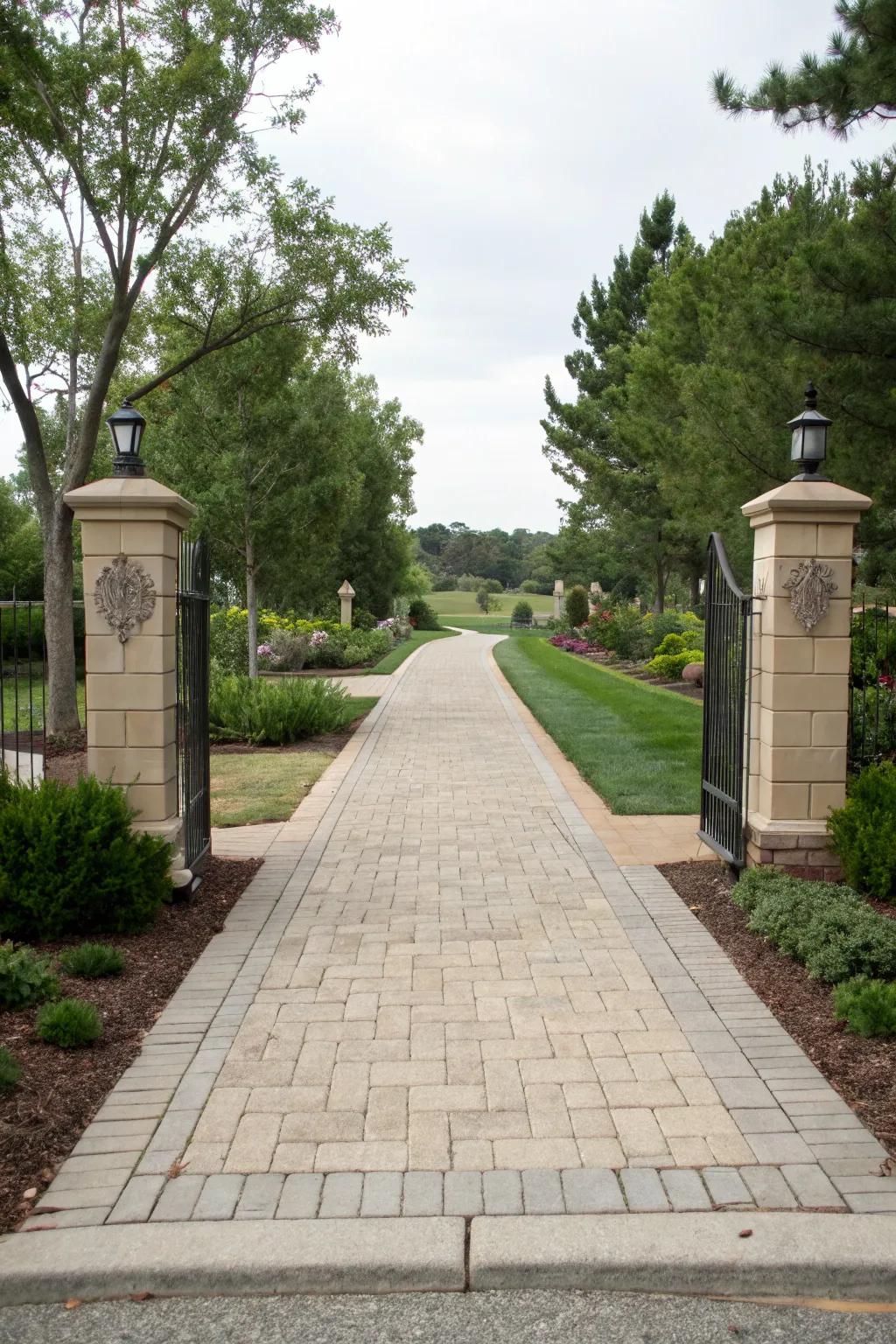 Elegant walkways guiding visitors towards the entrance.
