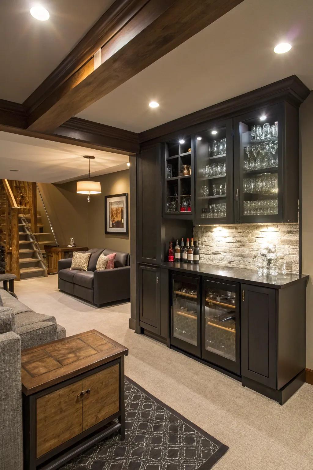 Amplify your entertaining prowess with a bespoke beverage station in your man cave.