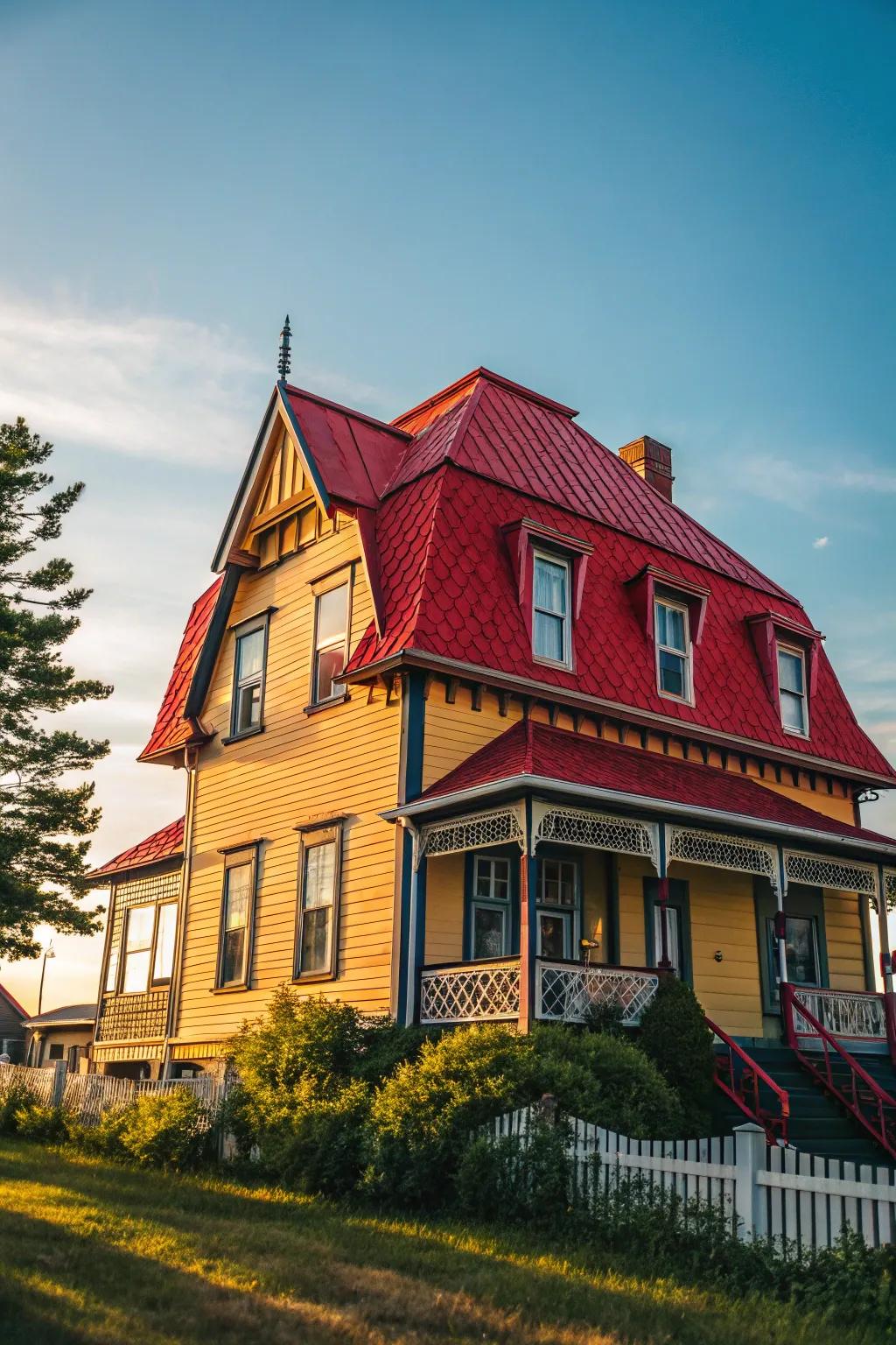 Bold hues make a striking expression on this mansard roof.