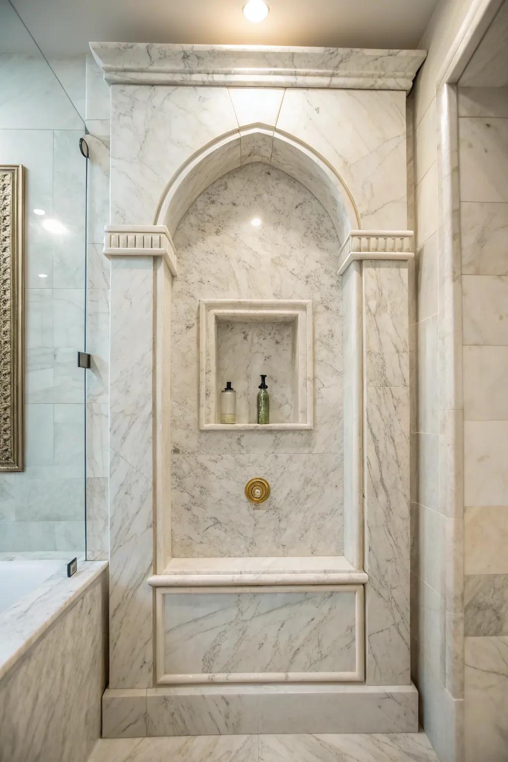 A well-balanced stone alcove adds balance to your shower design.
