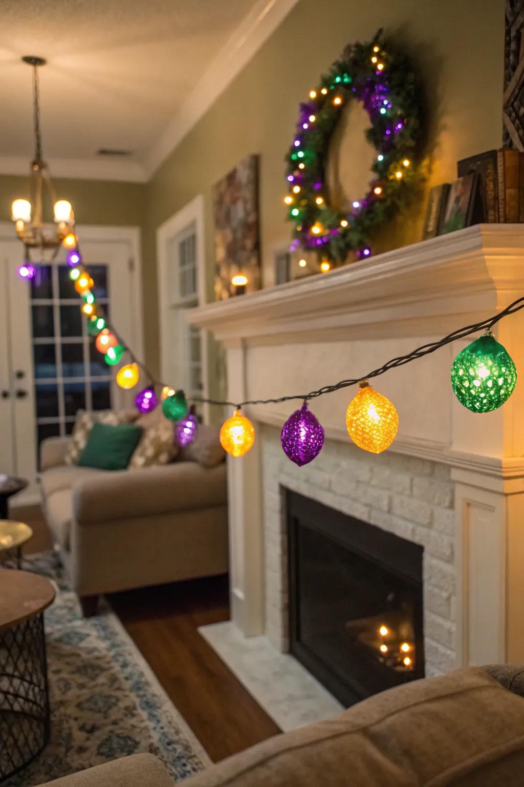 Festoon lights inject a delicate, celebratory radiance into any Mardi Gras celebration.