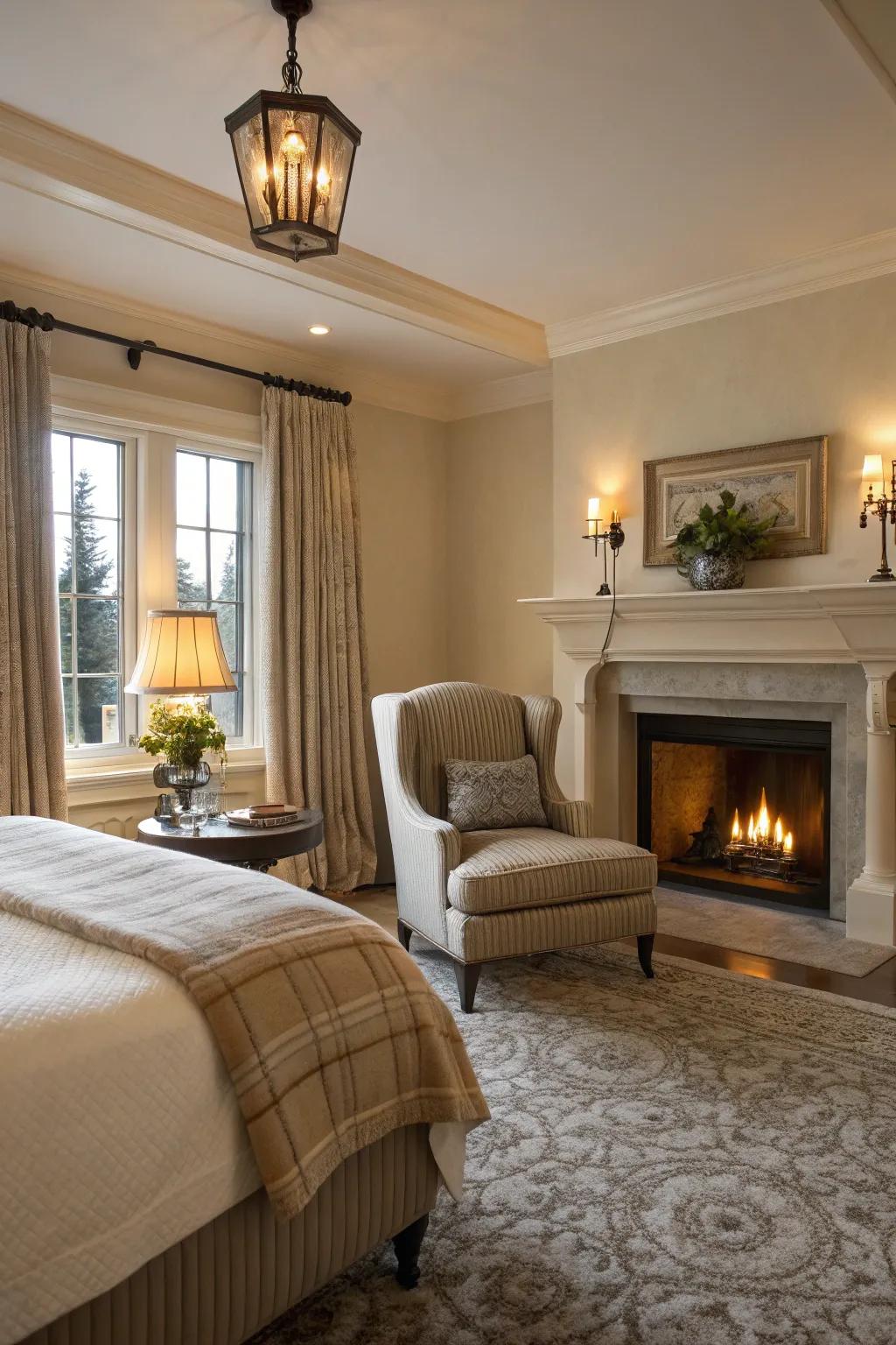 Establish a snug corner by means of seating plans near the firebox.