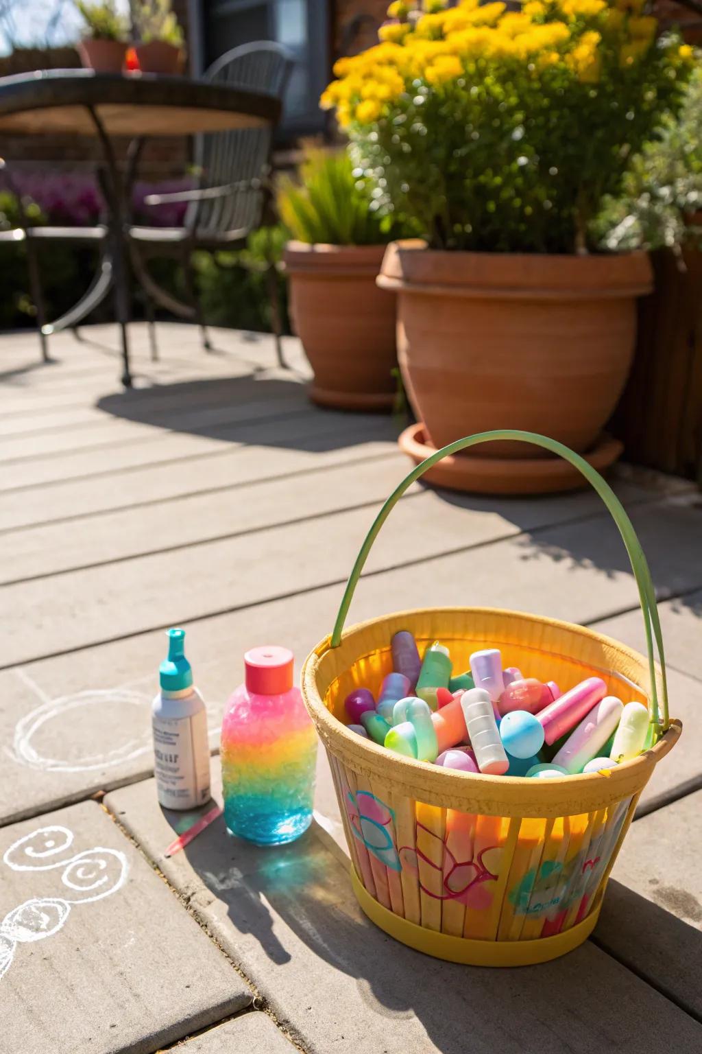 A playful May basket brimming with fun activities for kids.
