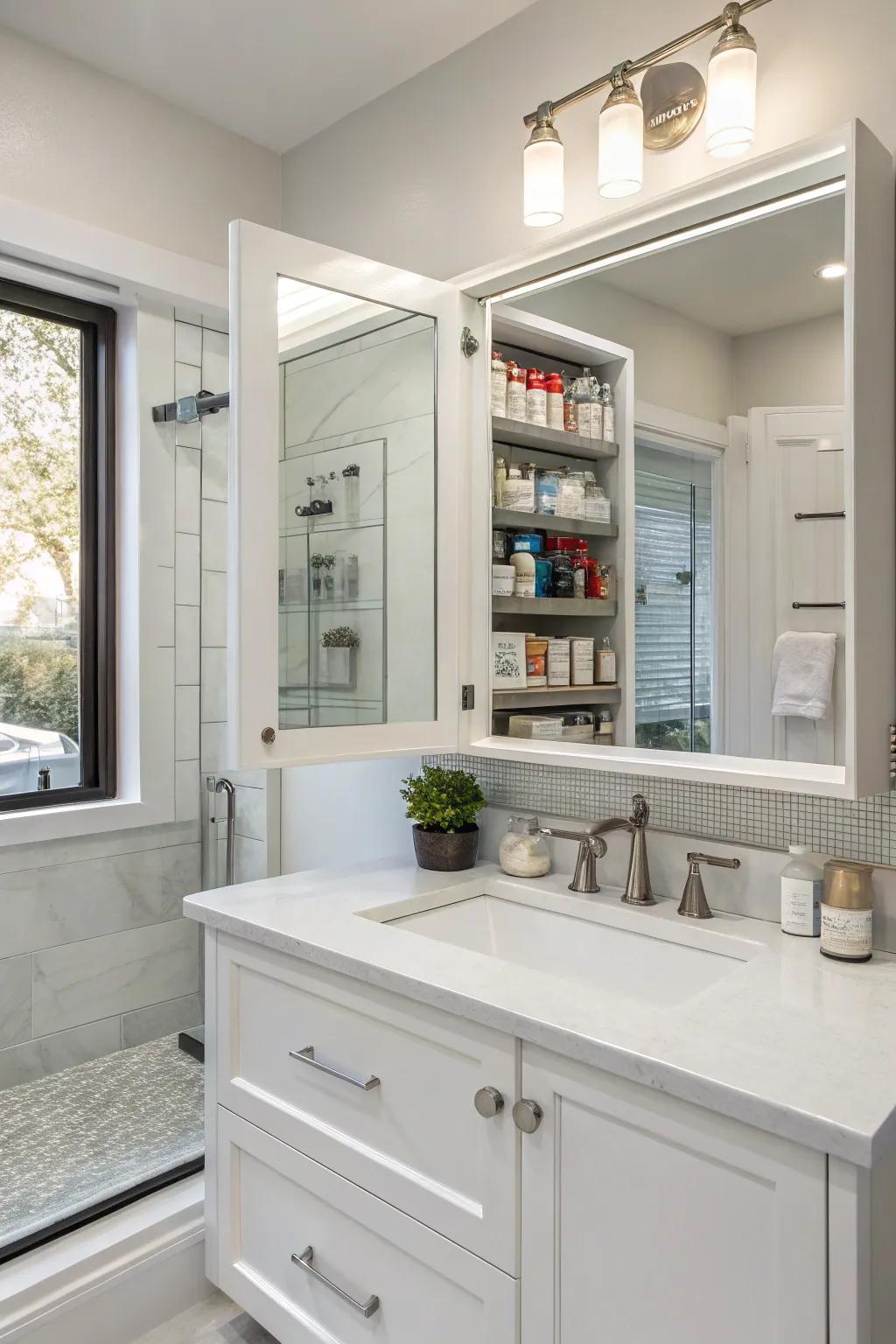 Hidden cabinets maintain a sleek and uncluttered space.