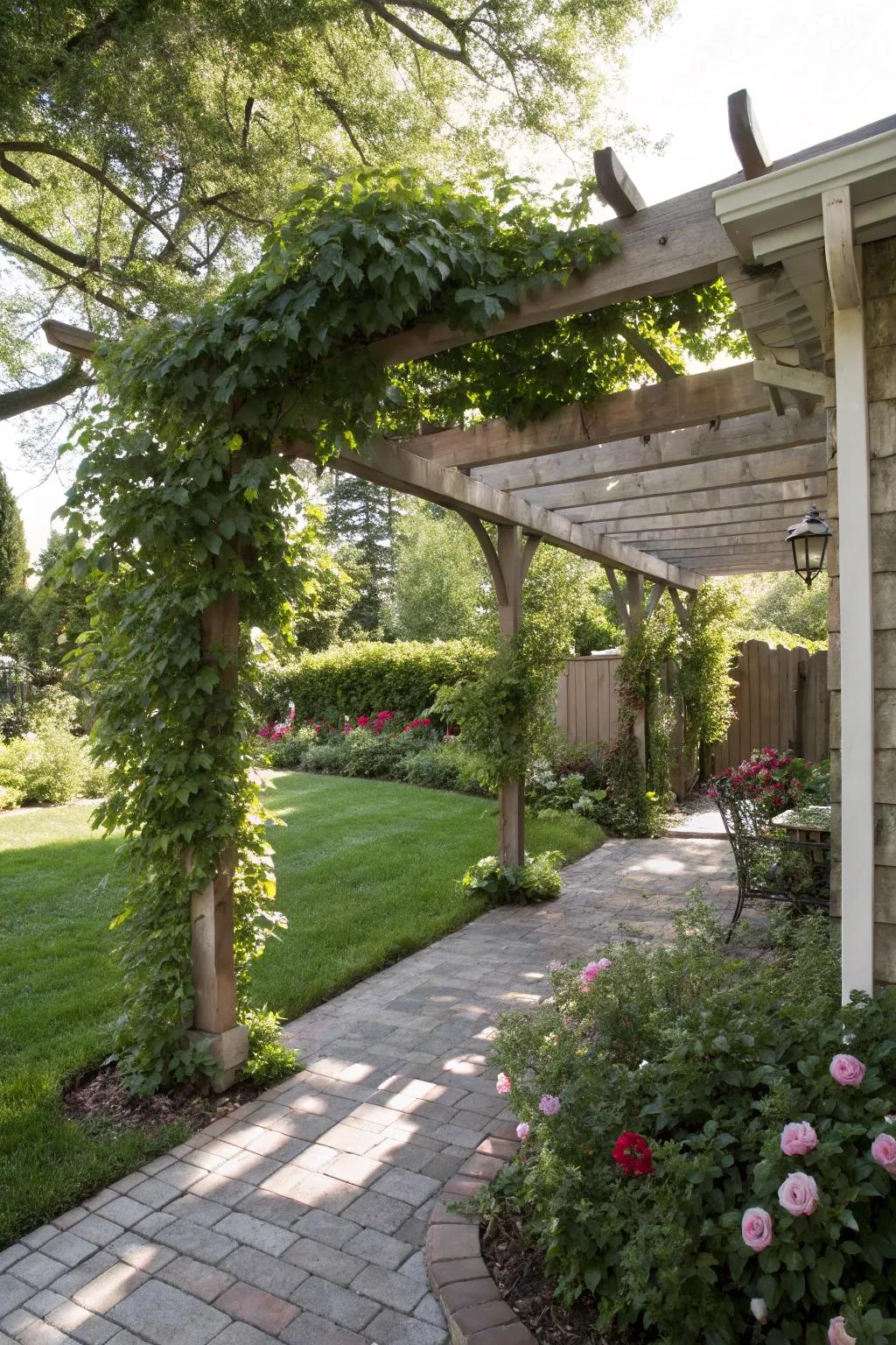 A framework provides shade and a focal aspect for your backyard.