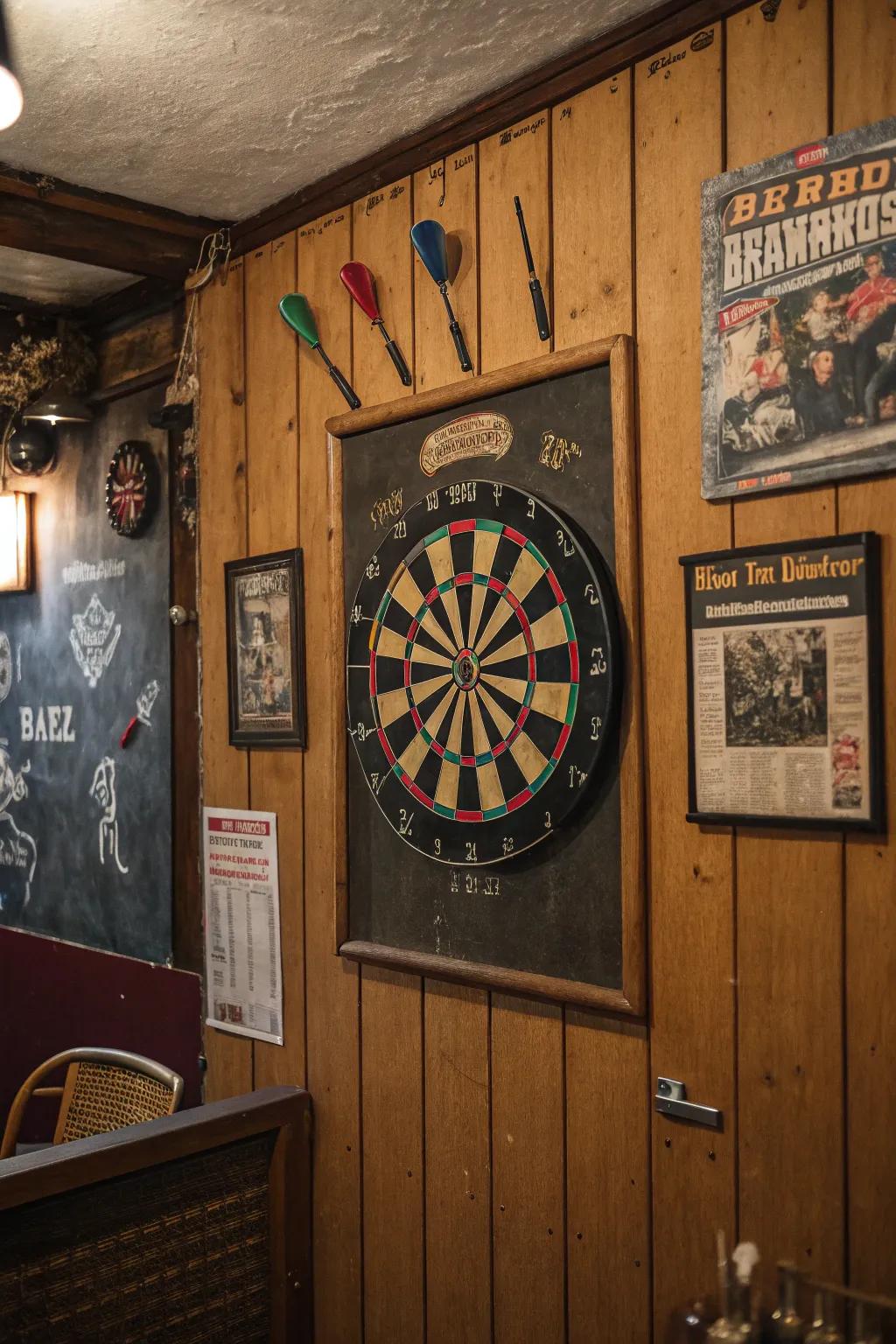 Incorporate a sense of fun and competition with a timeless dartboard setup.
