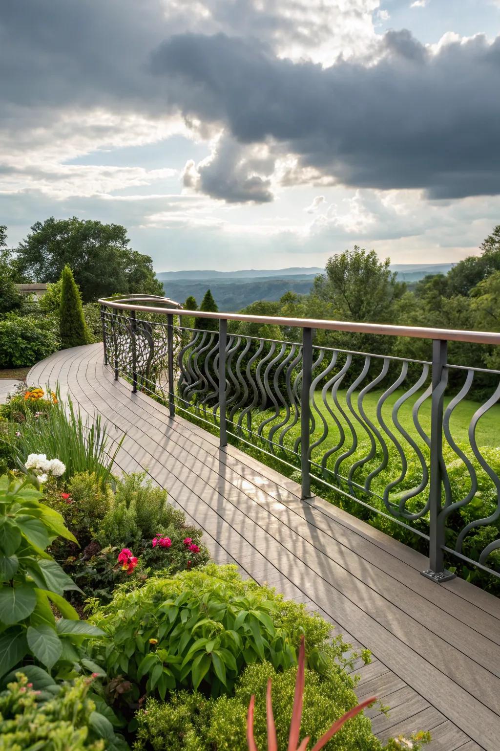 Flowing metal art infuses your deck with playful elegance.
